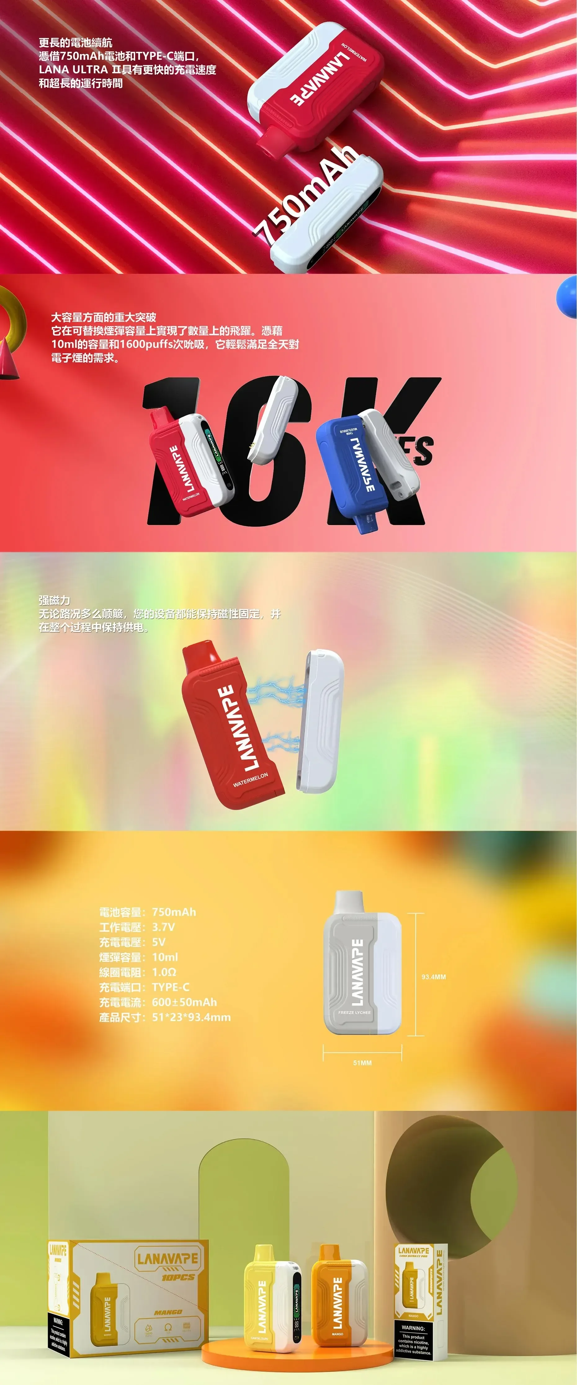 LANAVAPE Ultra II 16000口磁吸換彈主機細節