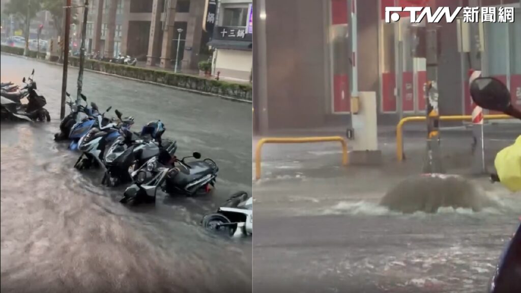 暴雨狂灌！桃園中壢現「噴泉」、平鎮路邊機車慘泡水　北部淹水奇象曝