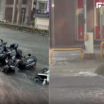 暴雨狂灌！桃園中壢現「噴泉」、平鎮路邊機車慘泡水　北部淹水奇象曝