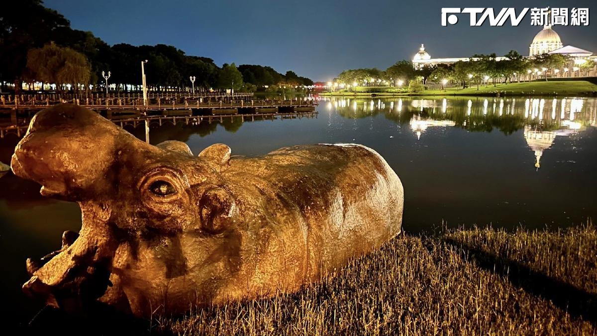 博物館驚魂夜台南版？奇美博物館河馬雕像「自己下水」　網笑：一定是法老王來了