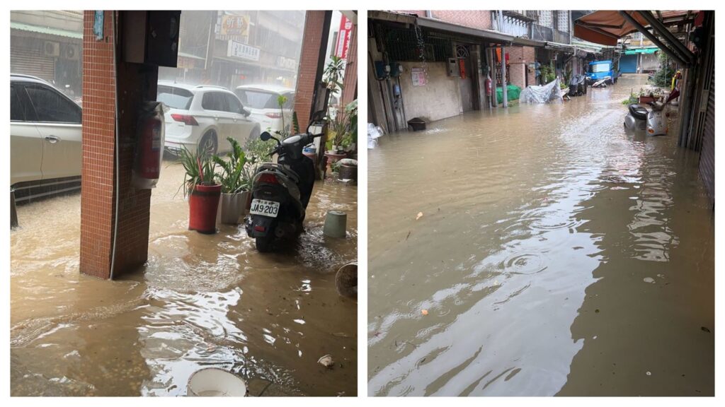 有片／南港內湖做大水！黃流遍地、金瑞治水園區將溢頂　災變中心升二級