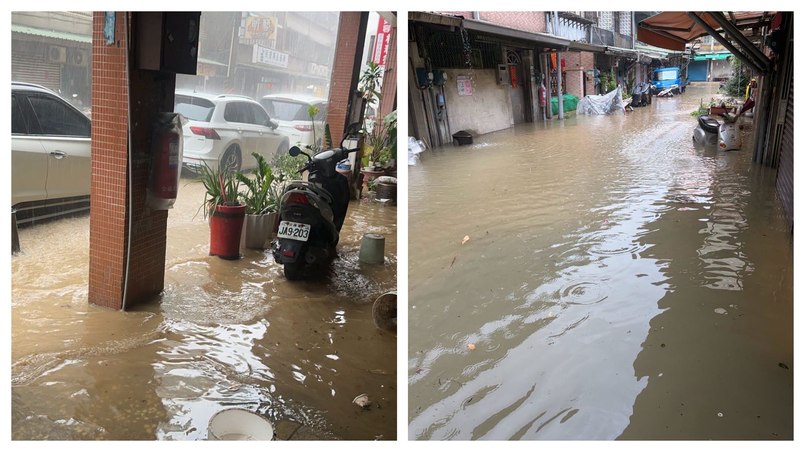 有片／南港內湖做大水！黃流遍地、金瑞治水園區將溢頂　災變中心升二級